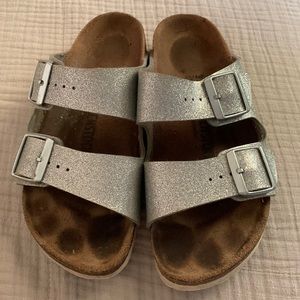 Birkenstock silver sparkle two strap sandals size 37